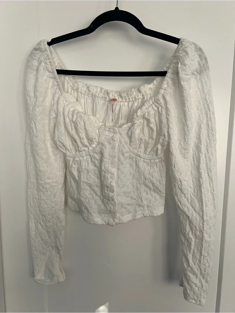 Free People Ivory Puff Sleeve Button-Front Blouse